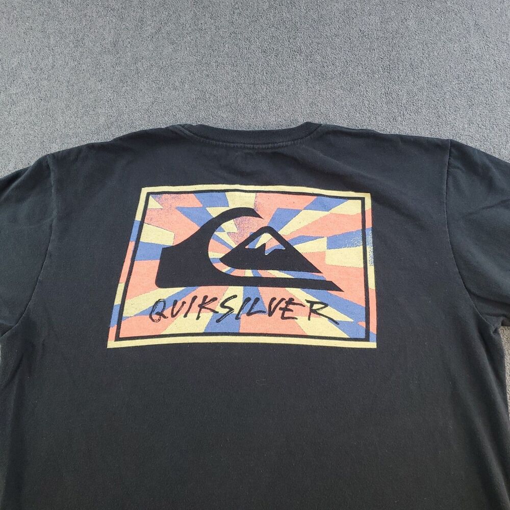 Quiksilver T-Shirt Men's M Logo Graphic Crew Neck Short Sleeve Cotton Black